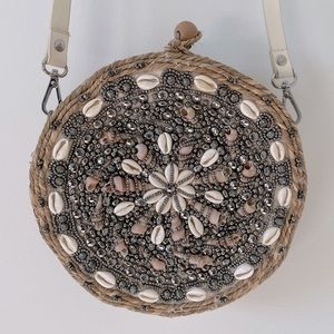 Zara Resort Seashell Encrusted Mermaid Beaded Straw Crossbody Purse Clutch